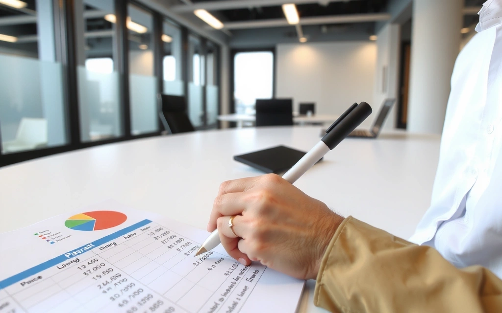 A person looking at a complex spreadsheet with financial data, representing payroll accuracy.