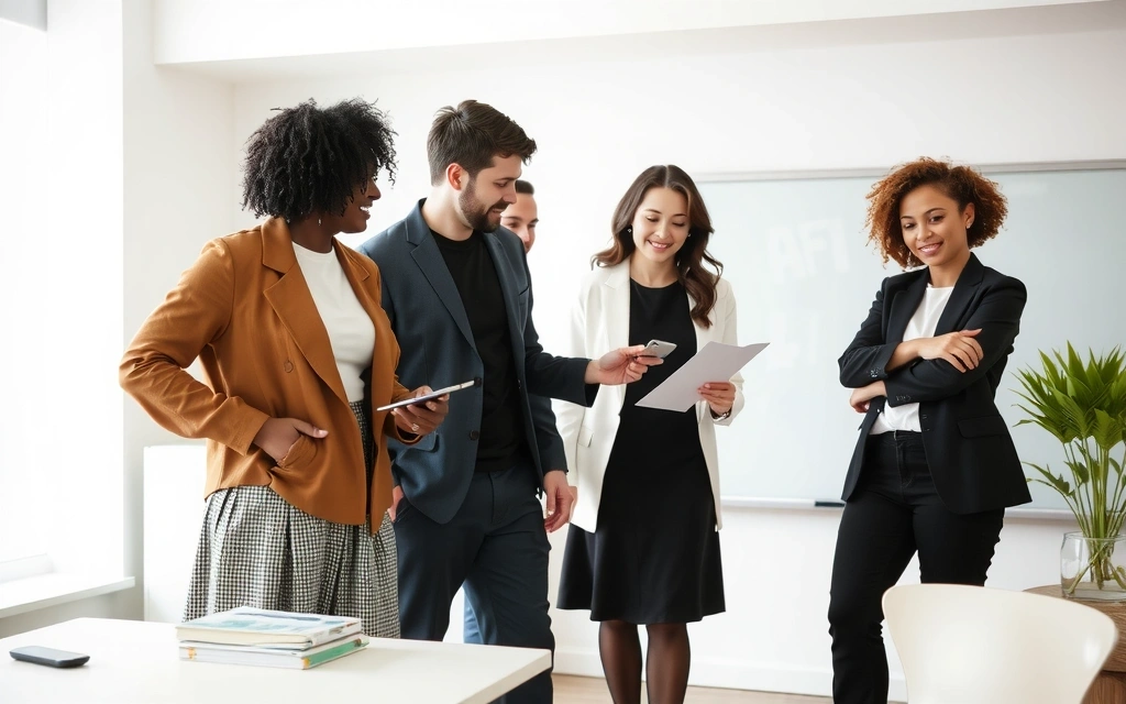 Diverse professionals collaborating in a modern office, symbolizing effective HR management.