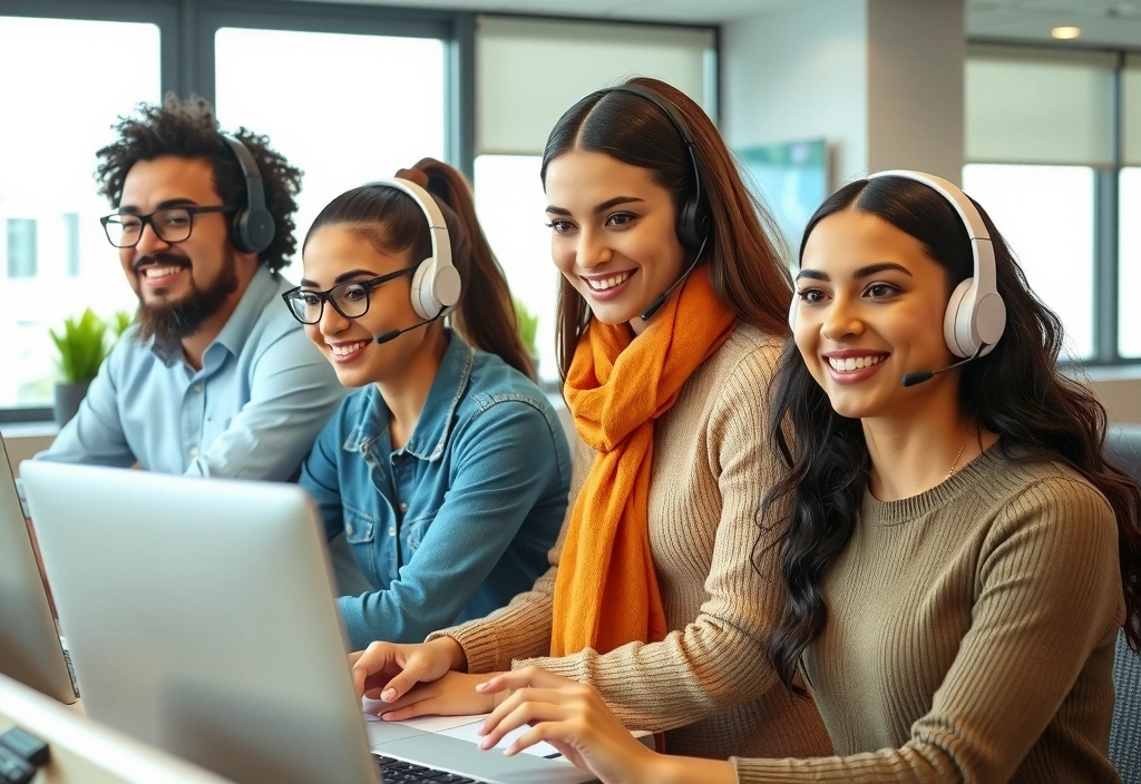 Illustration of a customer support team working together