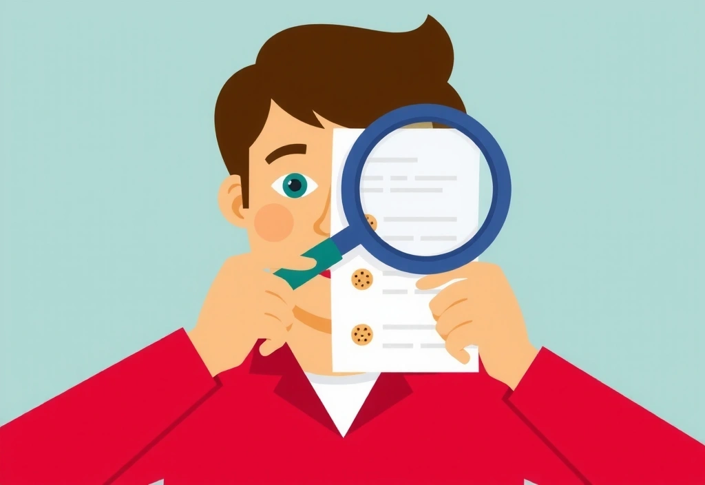 Illustration of a person holding a large magnifying glass over a document, symbolizing policy review and transparency