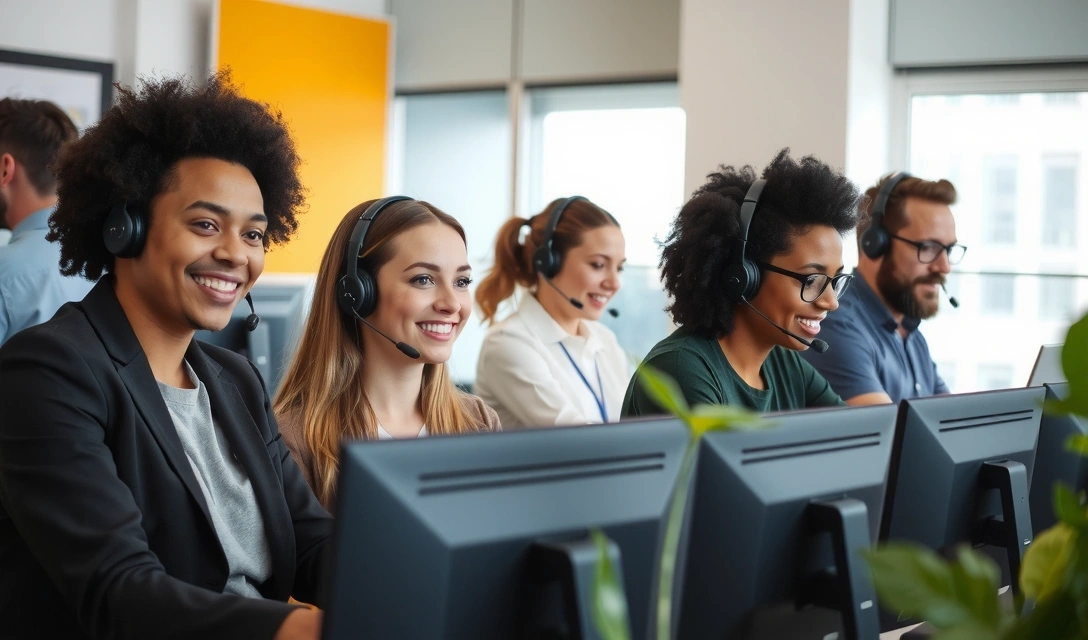 Support team members assisting customers