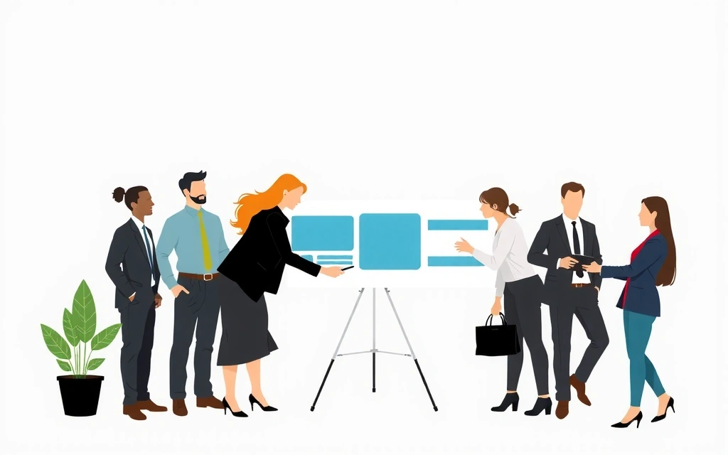Illustration of business people collaborating on a custom solution
