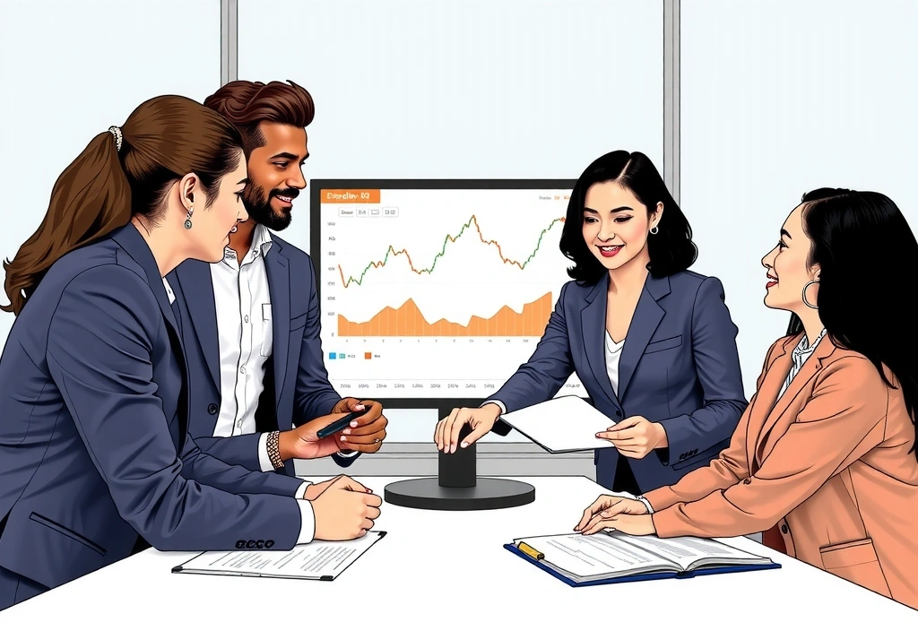 Illustration of diverse business professionals discussing pricing plans