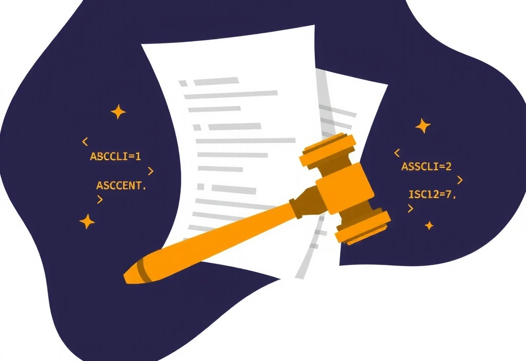 Abstract illustration of legal documents and digital data, representing intellectual property