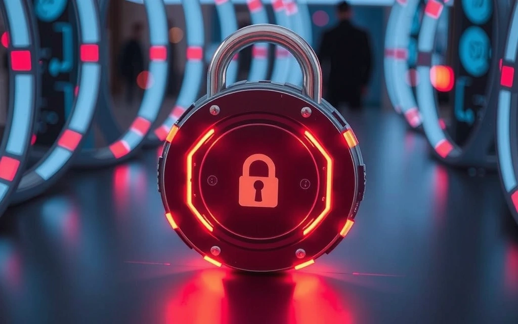 Secure digital padlock with glowing circuits, representing account security